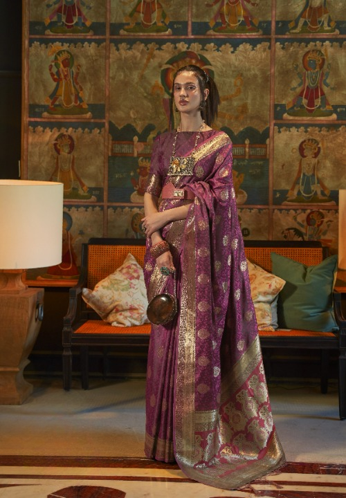 Mauve Satin Silk Sarees Online STORI