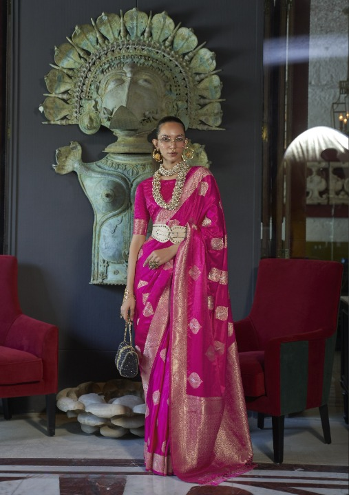 Shop Hot  Pink Satin Silk Sarees Online STORI