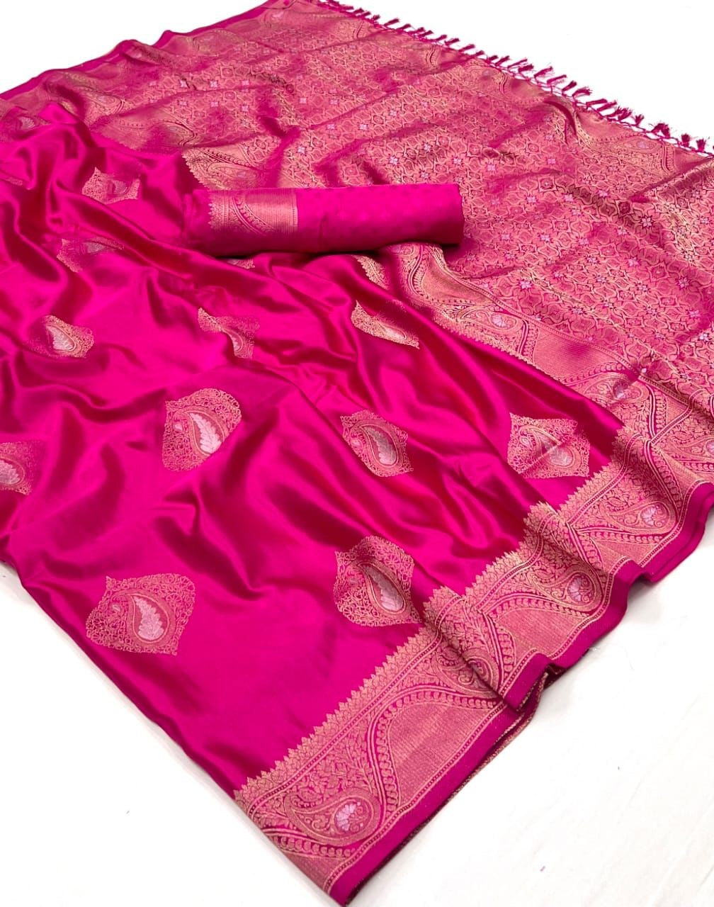 Shop Hot  Pink Satin Silk Sarees Online STORI