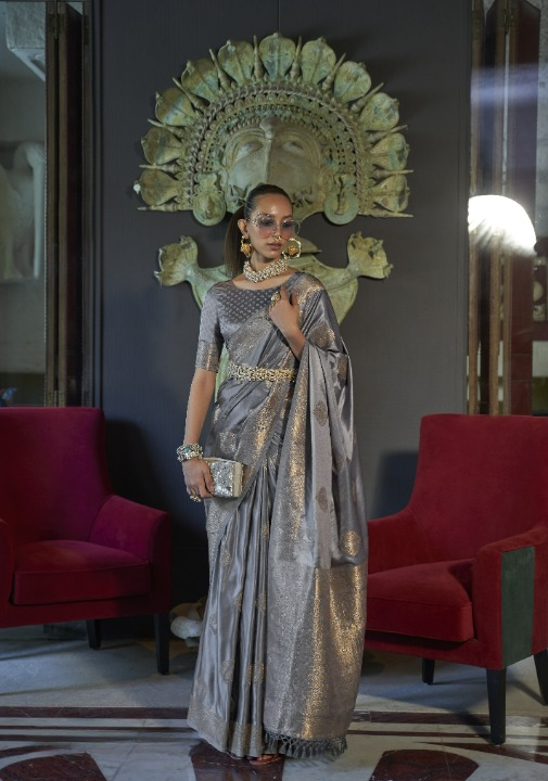 Shop Grey Silk Sarees Online STORI