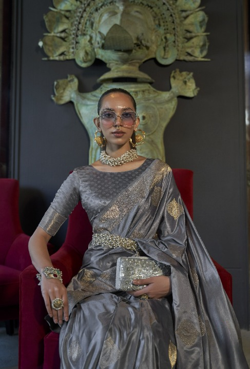 Shop Grey Silk Sarees Online STORI