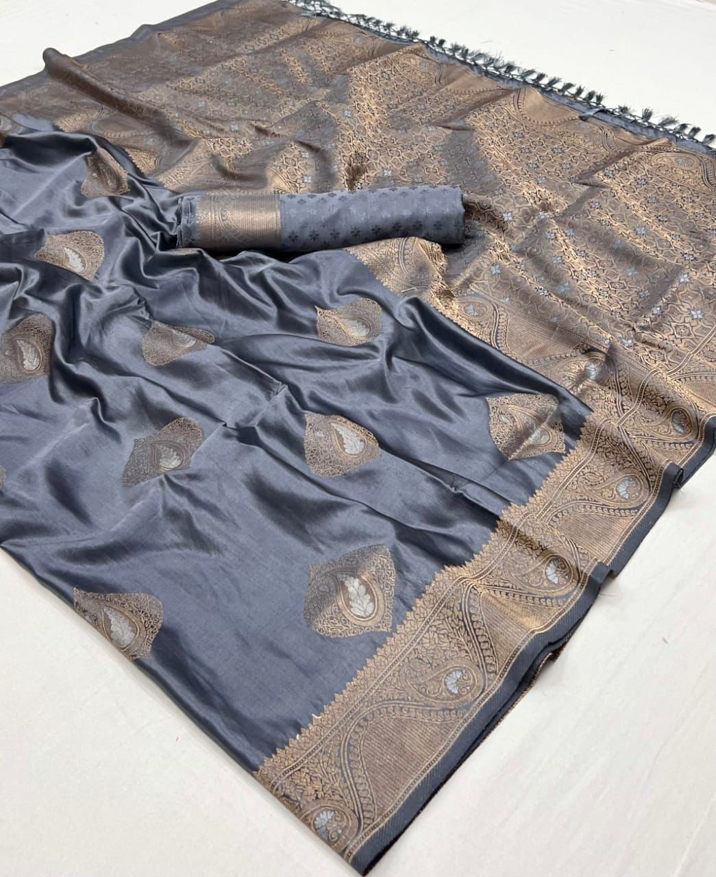 Shop Grey Silk Sarees Online STORI