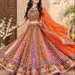 STORI Orange Heavy embroidery Kali pattern Lehenga Choli Set