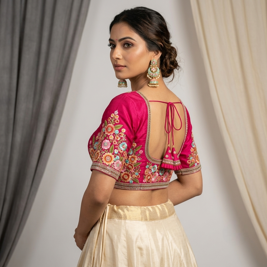 Floral Silk Thread & Zari Embroidered Designer Silk Blouse