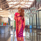 Blue & Pink Zari Woven Broad Floral Border Handloom Silk Saree
