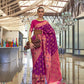 Blue & Pink Zari Woven Broad Floral Border Handloom Silk Saree