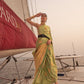 Sage Green Zari Woven Broad Floral Border Handloom Silk Saree