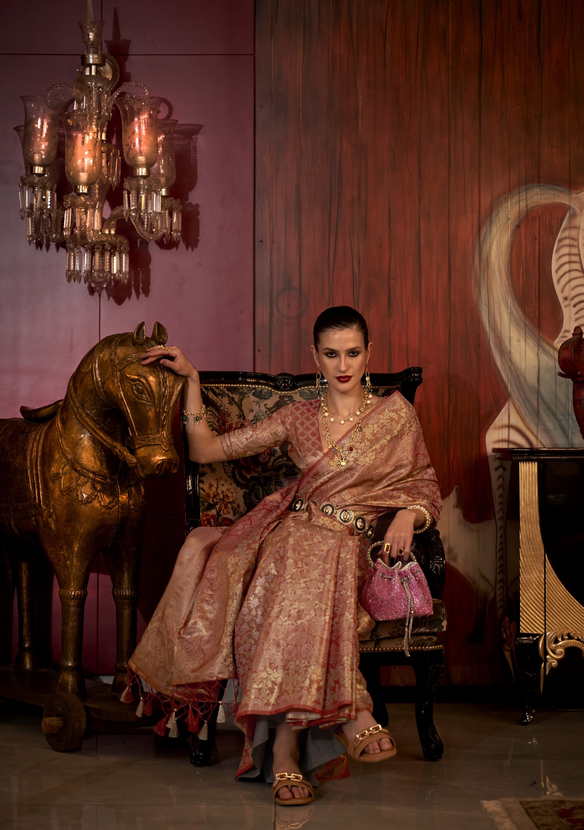 Bronze Zari Woven Silk Saree