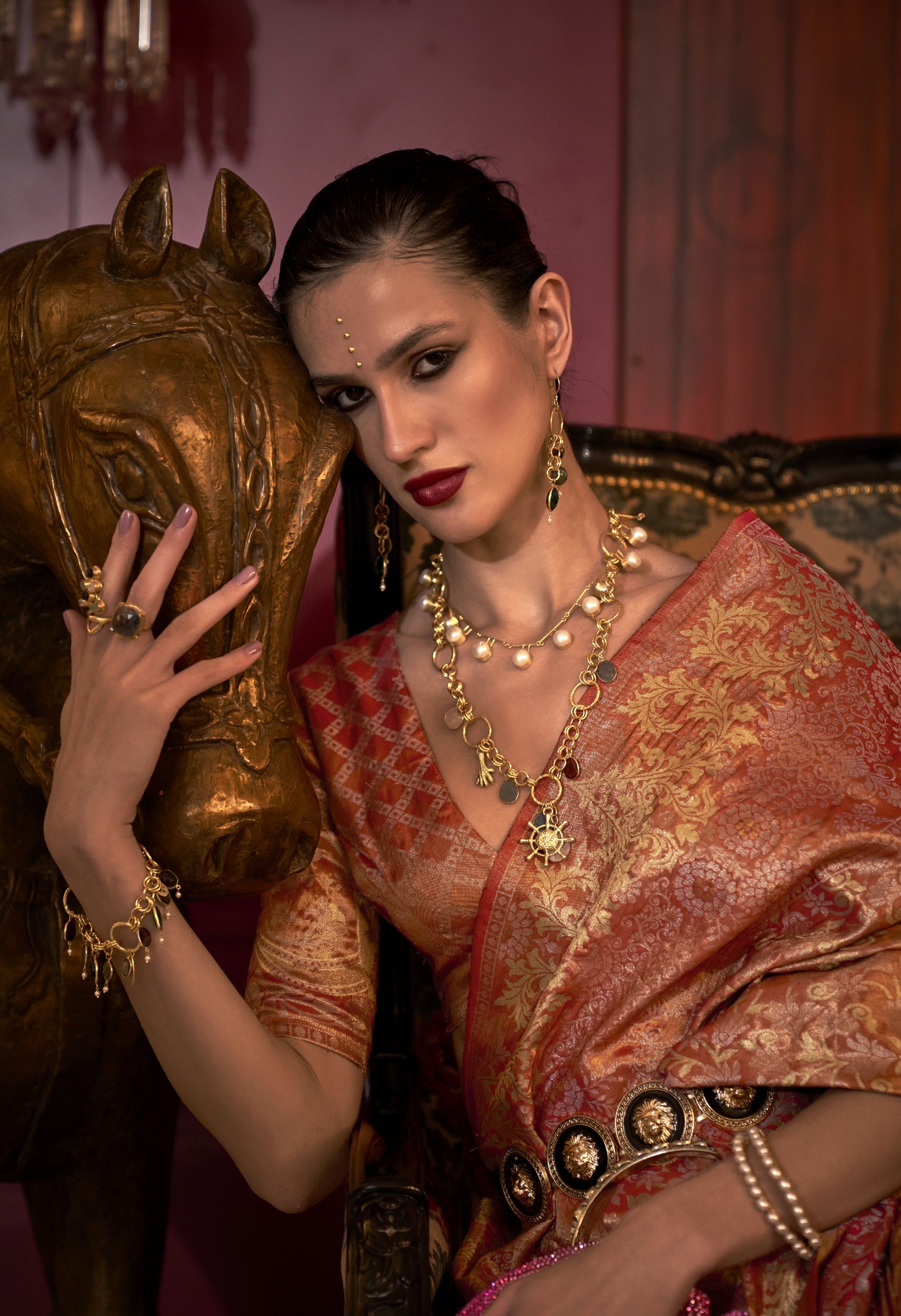 Bronze Zari Woven Silk Saree