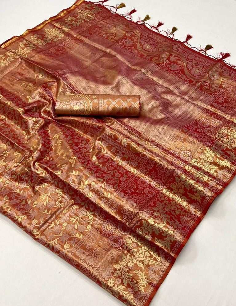 Bronze Zari Woven Silk Saree