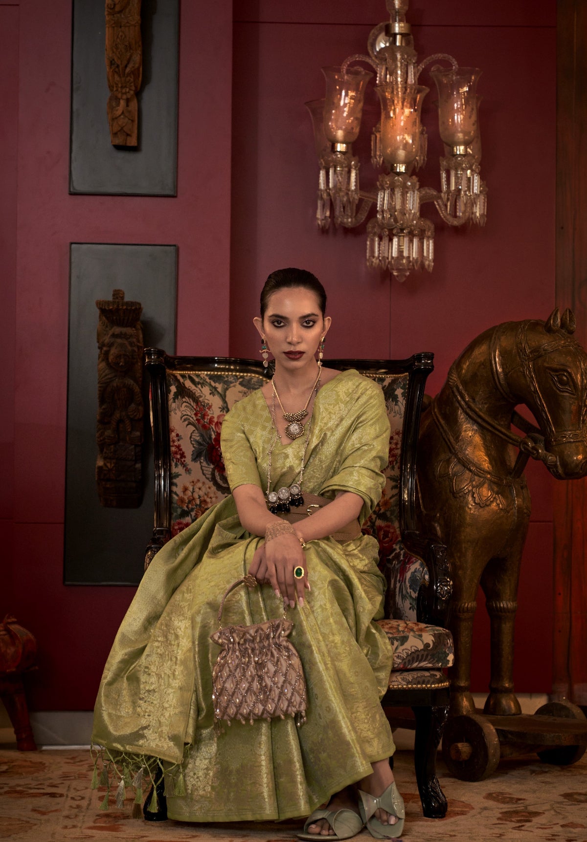 Buy Green Banarasi Silk Sarees Online-STORI
