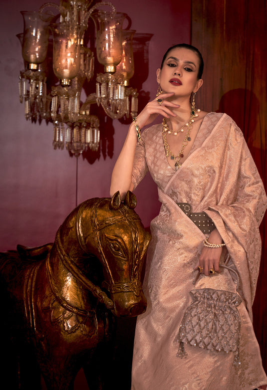Latte Brown Zari Woven Silk Saree