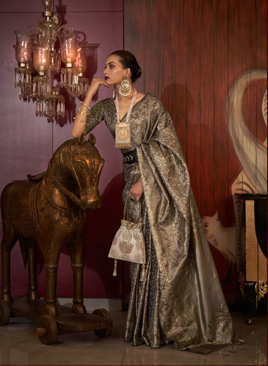 Buy Black Banarasi Silk Sarees Online-STORI