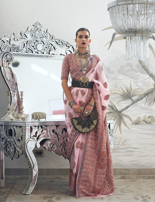 Buy Pink Kashmiri Silk Sarees Online-STORI