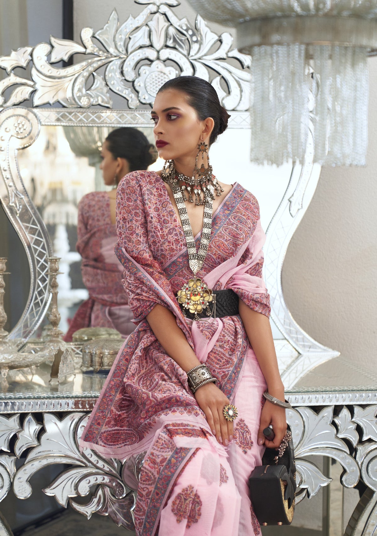 Buy Pink Kashmiri Silk Sarees Online-STORI