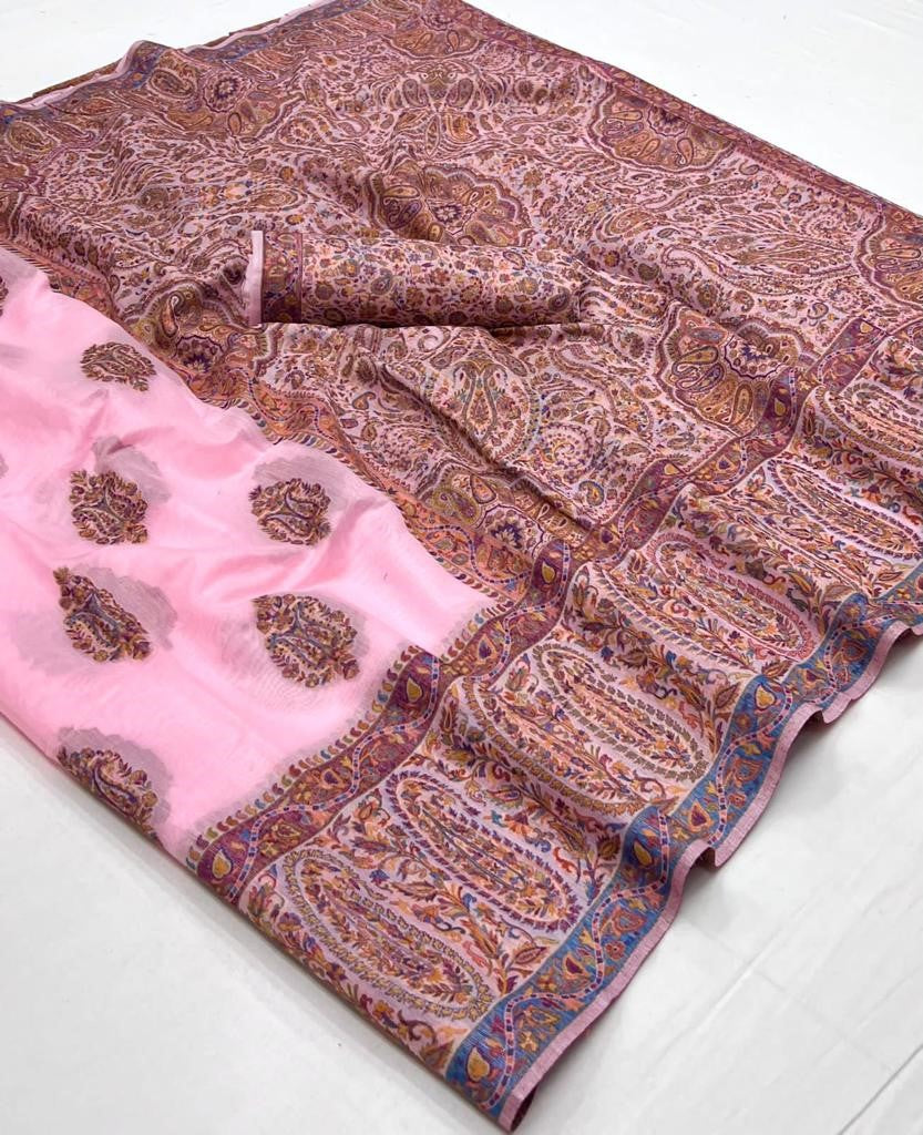  Buy Pink Kashmiri Silk Sarees Online-STORI