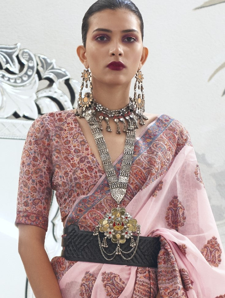  Buy Pink Kashmiri Silk Sarees Online-STORI