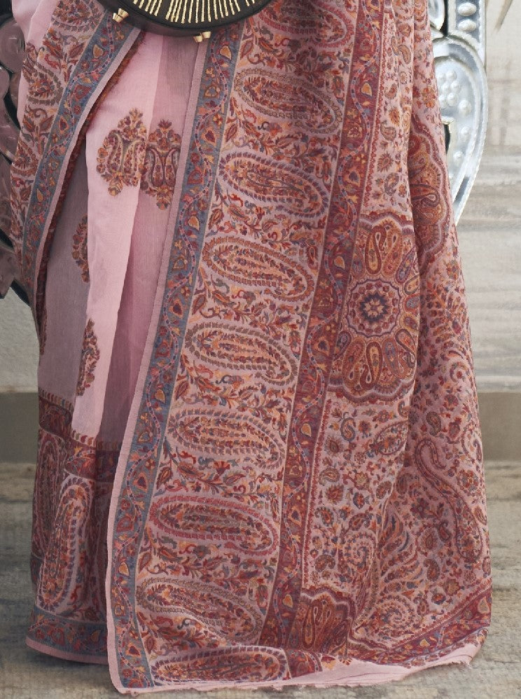  Buy Pink Kashmiri Silk Sarees Online-STORI