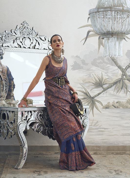 Buy Biue Kashmiri Silk Sarees Online-STORI