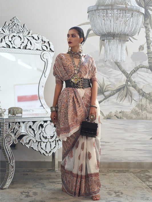 Buy White Kashmiri Silk Sarees Online-STORI