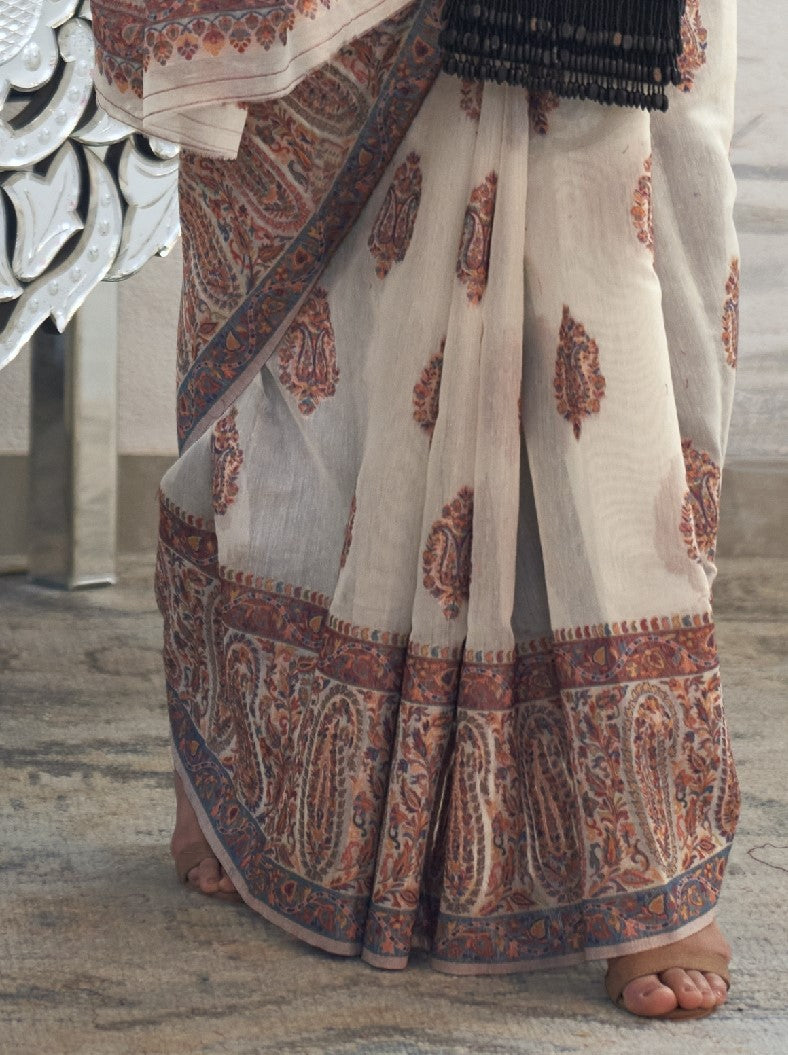 Buy White Kashmiri Silk Sarees Online-STORI