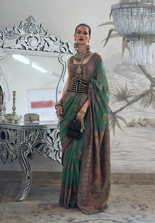 Buy Green Kashmiri Silk Sarees Online-STORI