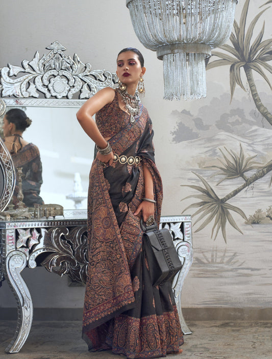 Buy Black Kashmiri Silk Sarees Online-STORI