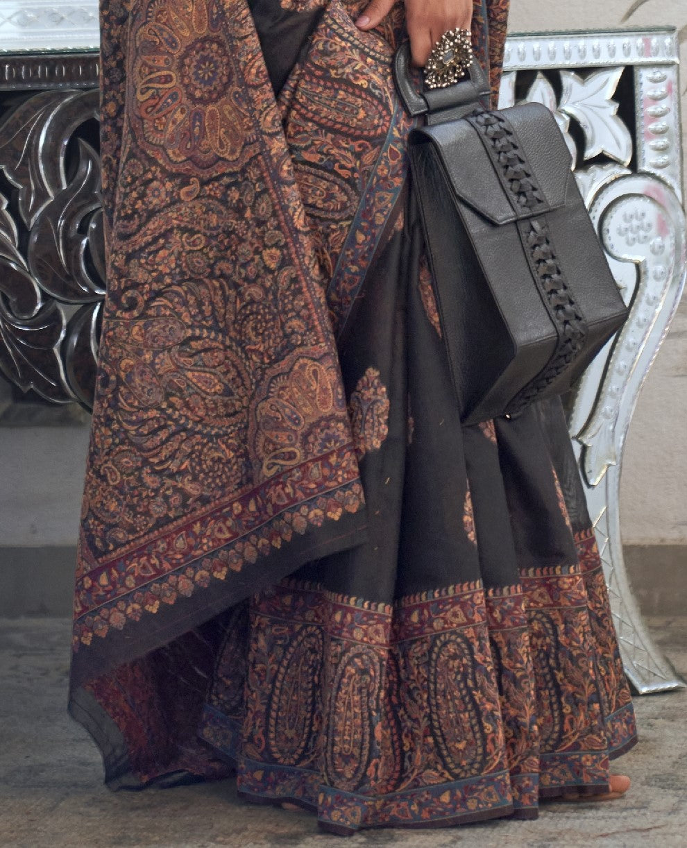 Buy Black Kashmiri Silk Sarees Online-STORI