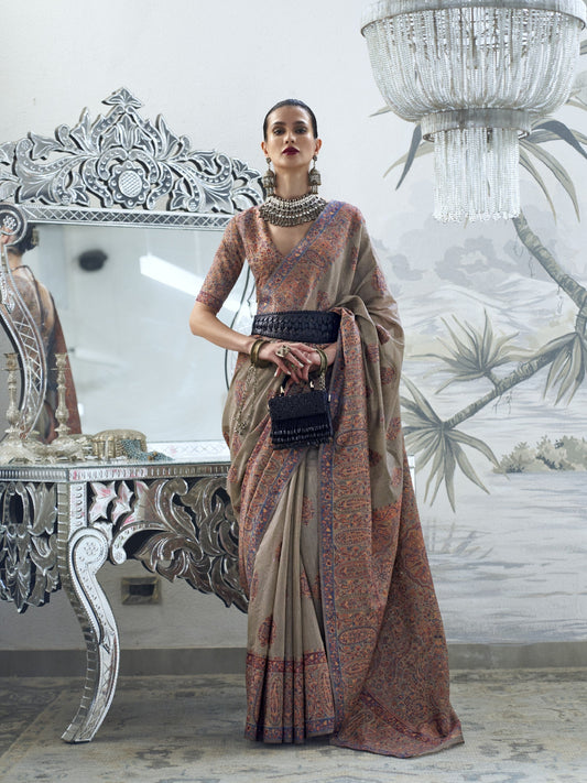 Buy Grey Kashmiri Silk Sarees Online-STORI