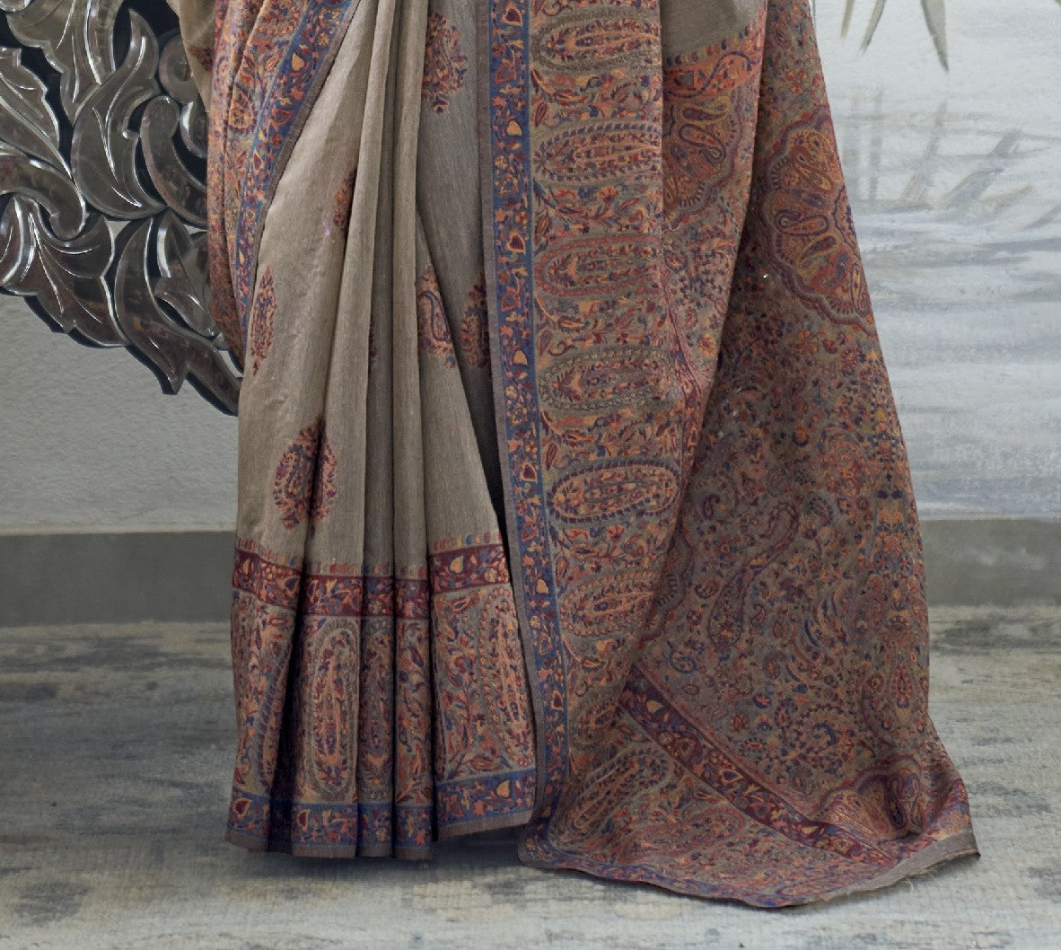 Buy Grey Kashmiri Silk Sarees Online-STORI