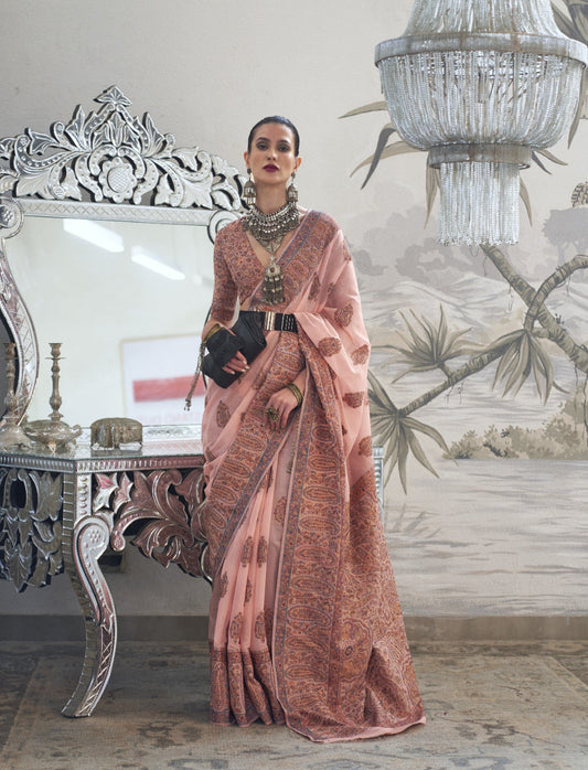 Buy Peach Kashmiri Silk Sarees Online-STORI