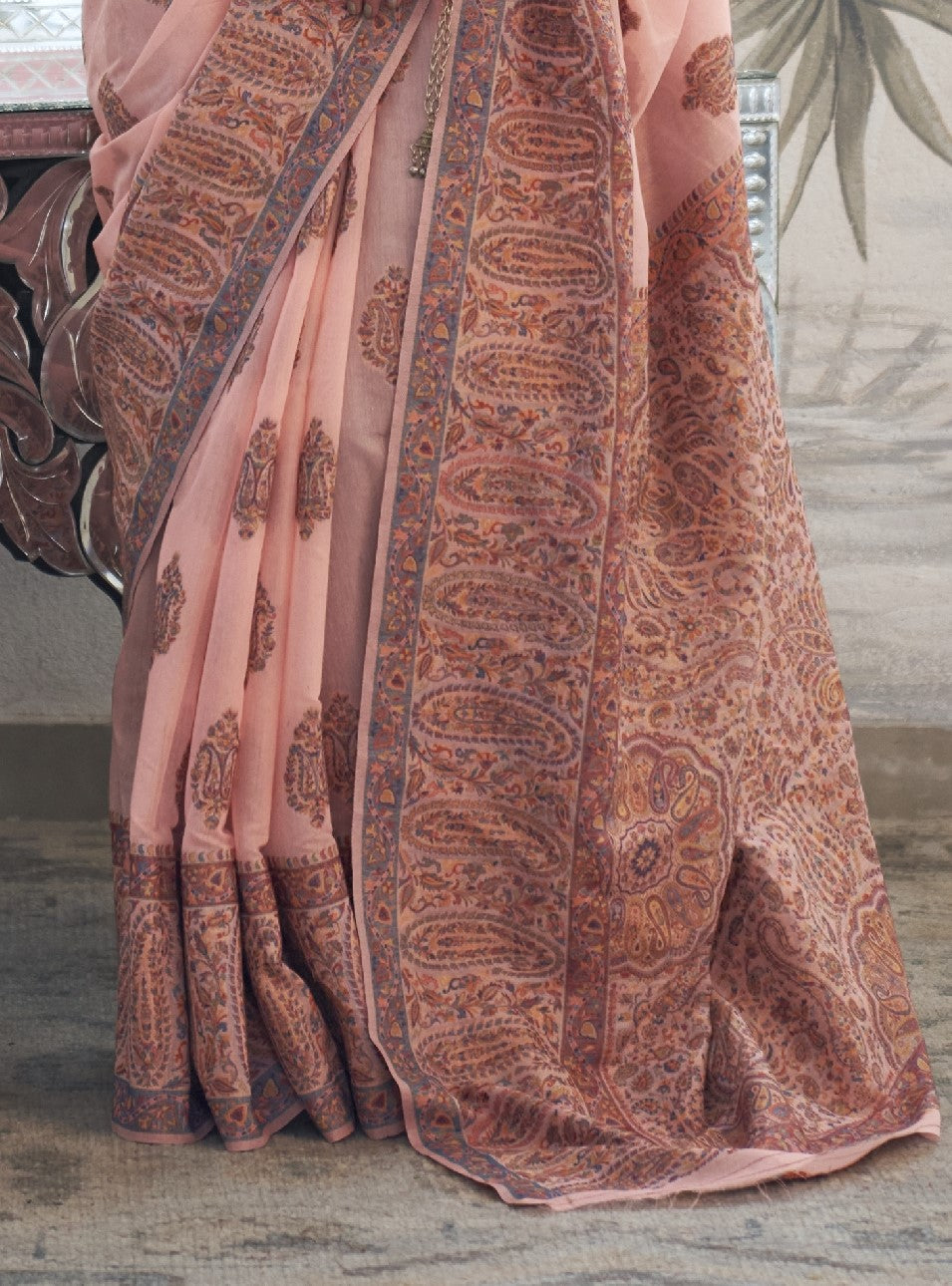 Buy Peach Kashmiri Silk Sarees Online-STORI