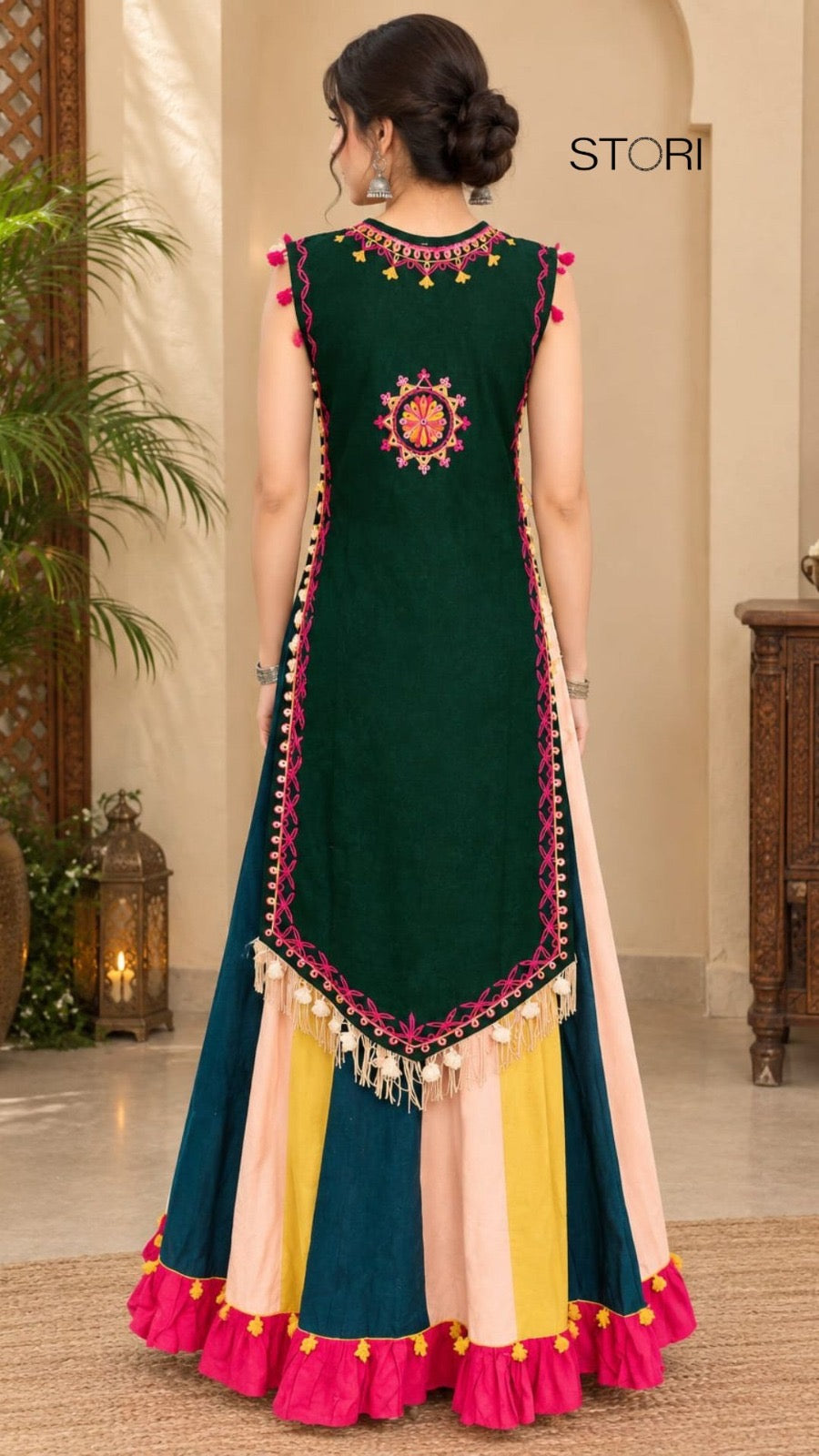 Navratri Dark green kurta with flared skirt