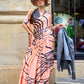 Peach Printed Satin Crepe Silk Statement Saree