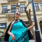 Aquamarine Blue Printed Satin Crepe Silk Statement Saree