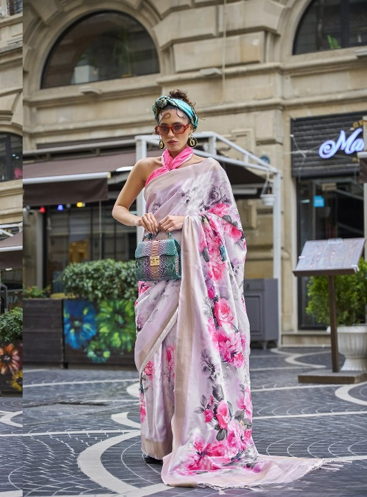 Buy Floral Satin Silk Saree Online-STORI