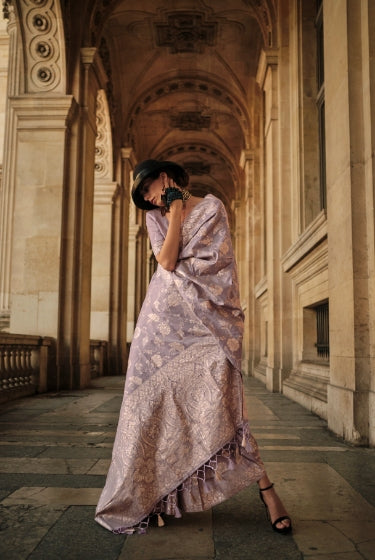 Light Purple Gota Handloom Woven Silk Saree