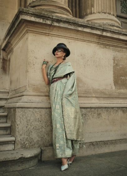 Light Green Gota Handloom Woven Silk Saree