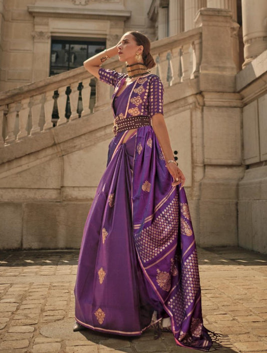 Electric Purple Dual Zari Motifs Satin Silk Saree