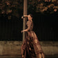 Coffee Brown Dual Zari Motifs Satin Silk Saree