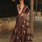 Coffee Brown Dual Zari Motifs Satin Silk Saree