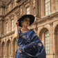 Denim Blue Dual Zari Motifs Satin Silk Saree