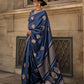 Denim Blue Dual Zari Motifs Satin Silk Saree