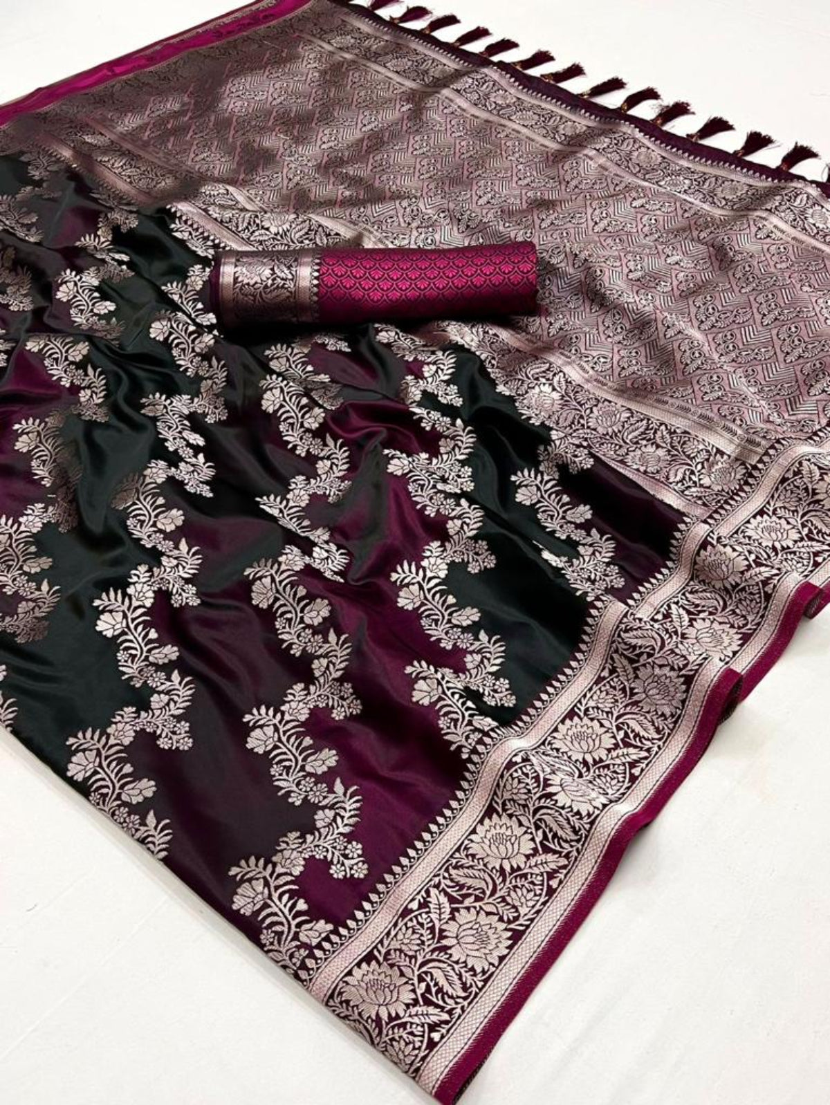 Wine Satin Silk Saree Online in India