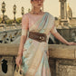 Peach & Ice Blue Satin Silk Saree Online in India