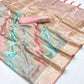 Peach & Ice Blue Satin Silk Saree Online in India