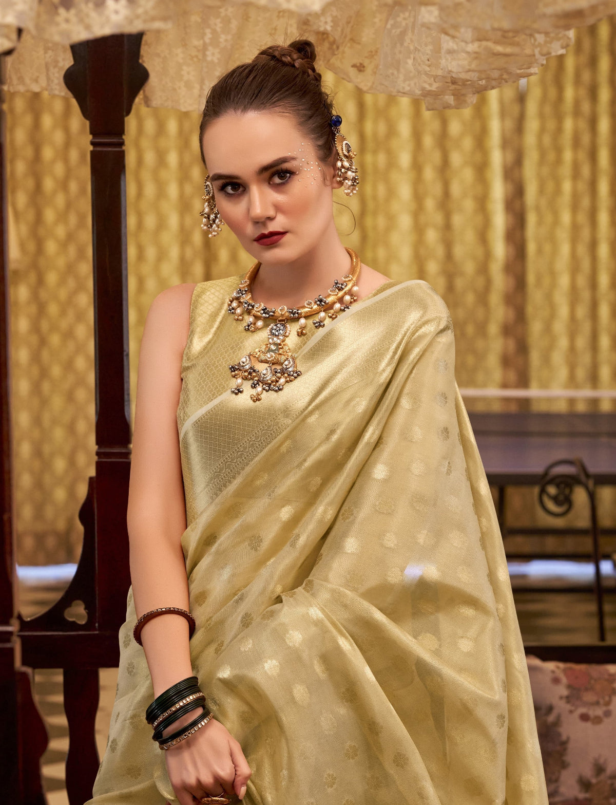 Shop Golden Tissue Silk Sarees Online - STORI