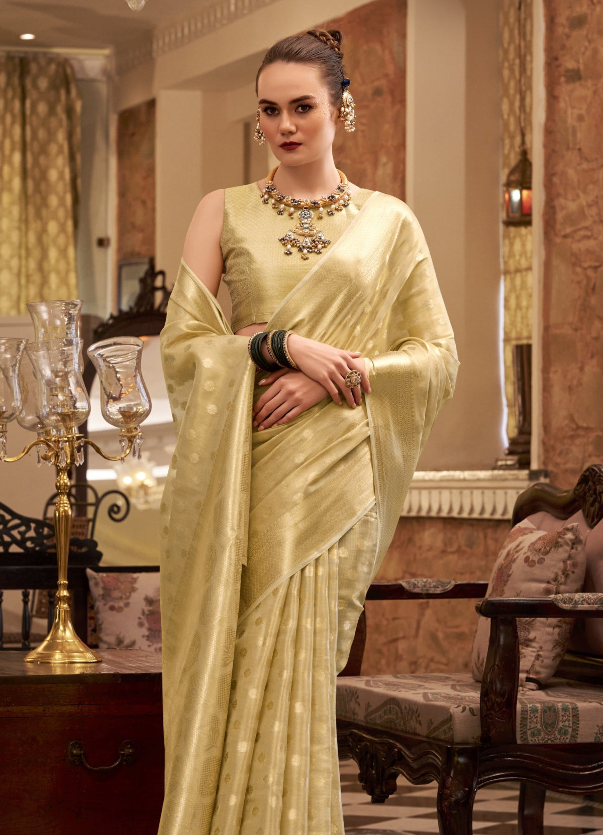 Shop Golden Tissue Silk Sarees Online - STORI