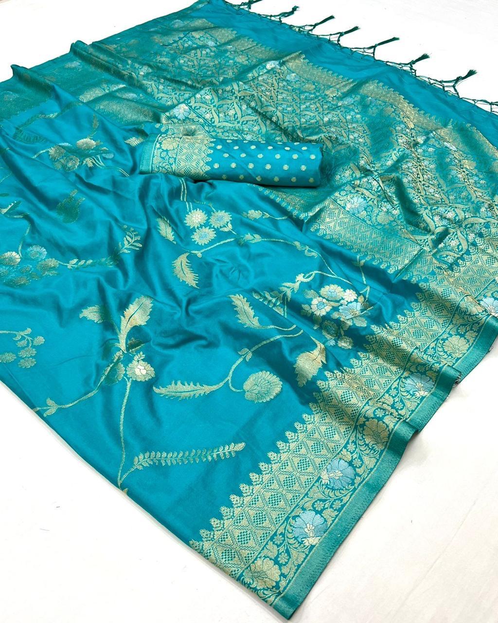 Ocean Blue Georgette Silk Banarasi Saree