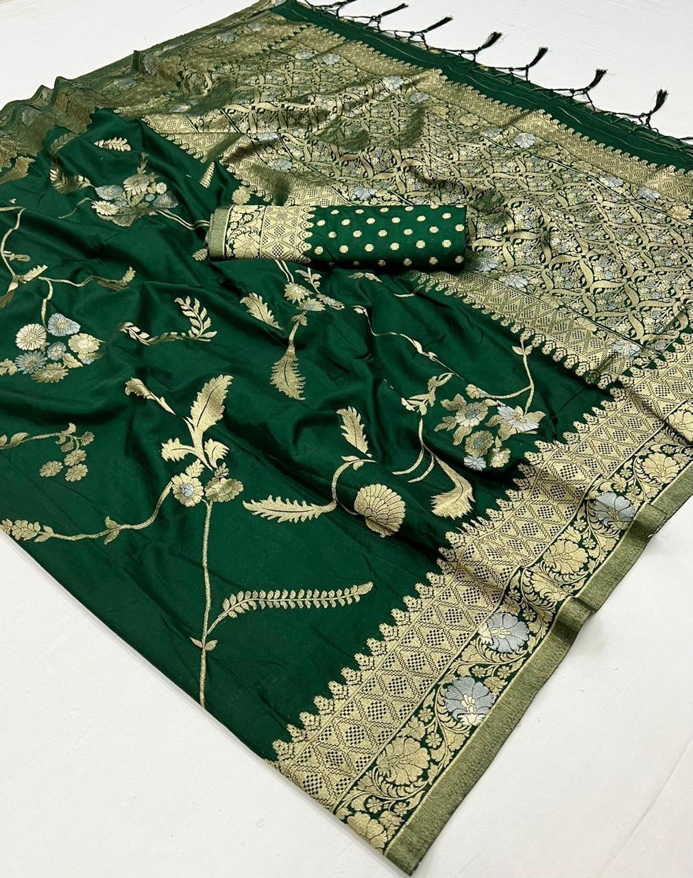 Bottle Green Georgette Silk Banarasi Saree